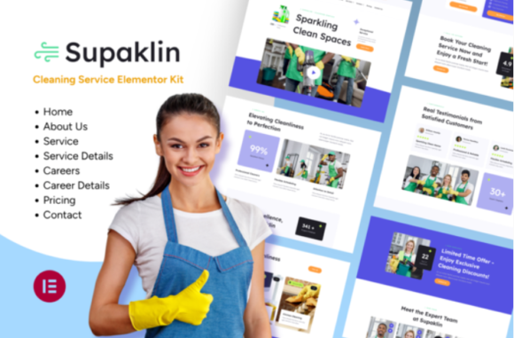 Supklin - Cleaning Service Business Elementor Template Kit