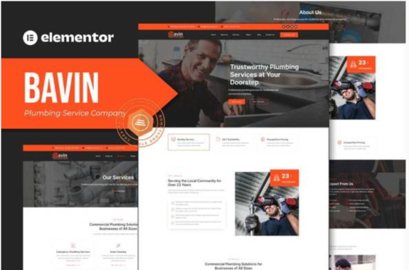 Bavin - Plumbing Service Company Elementor Template Kit