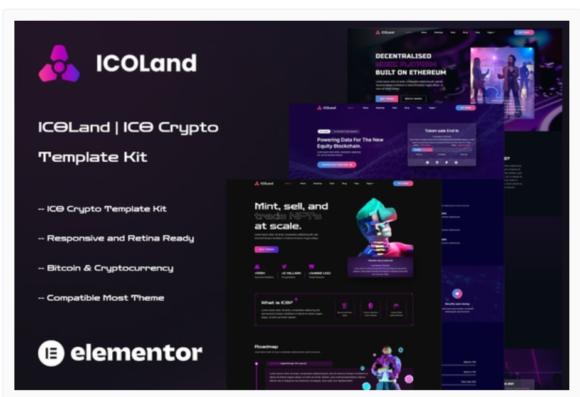 ICOLand - NFT Cryptocurrency Elementor Template Kit