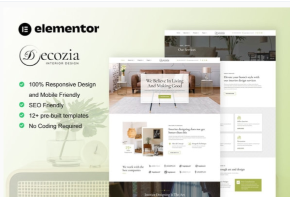 Decozia - Interior Design Service Elementor Template Kit