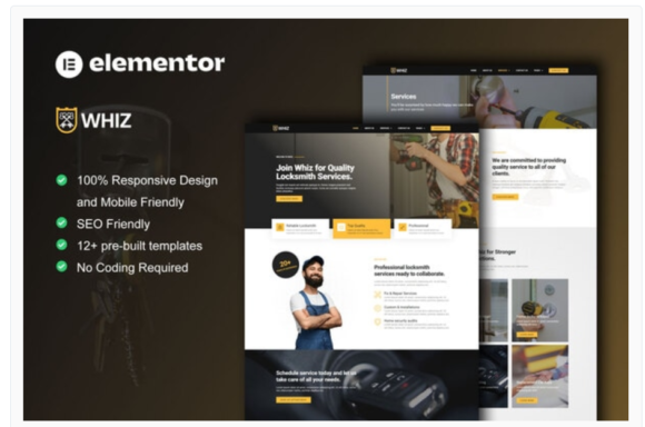 Whiz - Locksmith & Key Maker Services Elementor Pro Template Kit