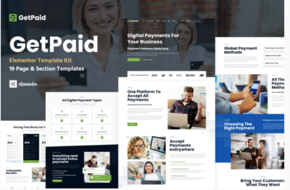 GetPaid - Payment Gateway & Fintech Service WordPress Elementor Template Kit