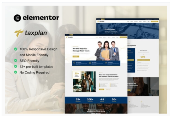 TaxPlan - Tax Advisor & Financial Consulting Elementor Pro Template Kit