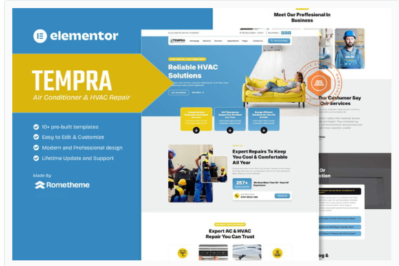 Tempra - Air Conditioner & HVAC Repair Elementor Template Kit