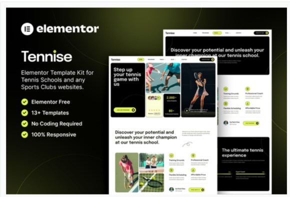 Tennise – Tennis School & Sports Club Elementor Template Kit