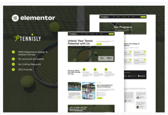 Tennisly - Tennis School & Sports Club Elementor Template Kit