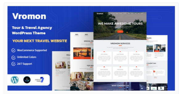 Vromon - Tour & Travel Agency WordPress Theme