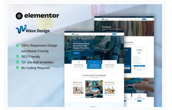 WaveDesign - T Shirt Design & Printing Service Elementor Pro Template Kit