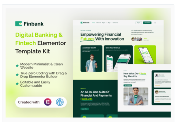 Finbank - Digital Banking & Fintech Elementor Template Kit